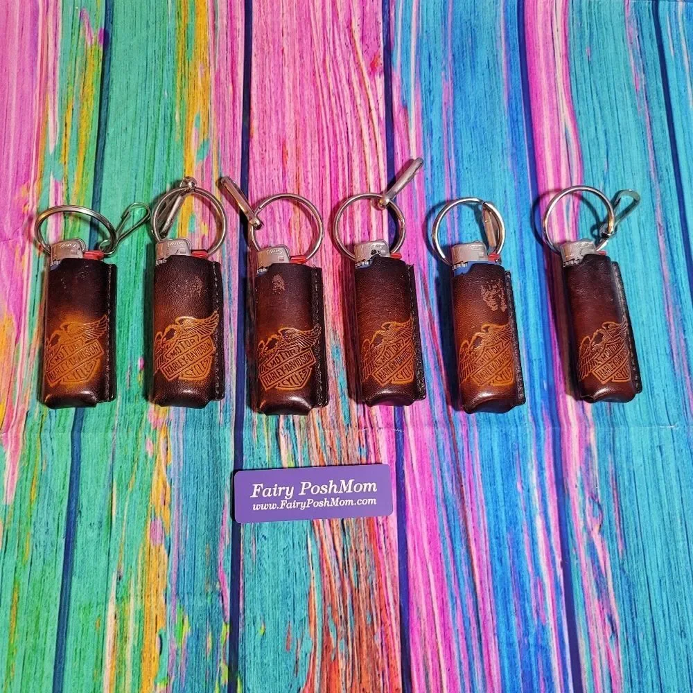 Vintage Harley Davidson Leather Lighter Holders with Clips - Marked
